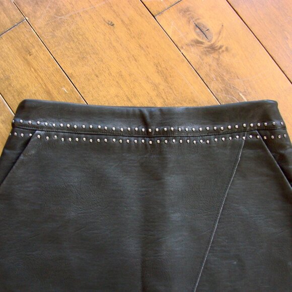 SUNCOO Paris Black Leather Mini Skirt Silver Studs Moto Grunge Size Small - Picture 2 of 13